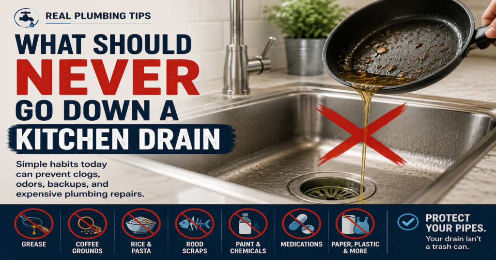 What should never go down a kitchen drain